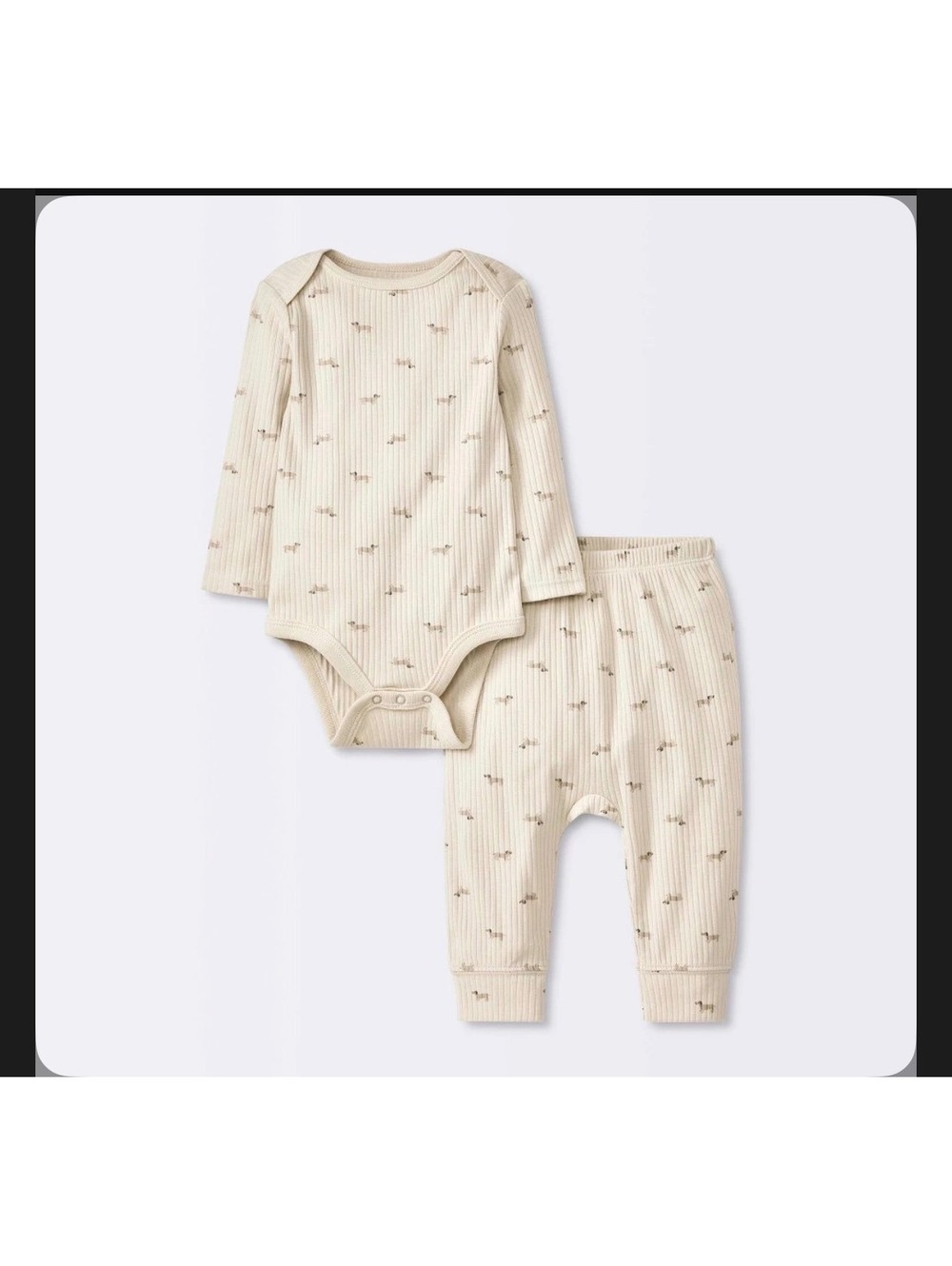 Baby 2pc Weiner Dogs Wide Ribbed Top & Bottom Set - Cloud Island Khaki 24M: NWT